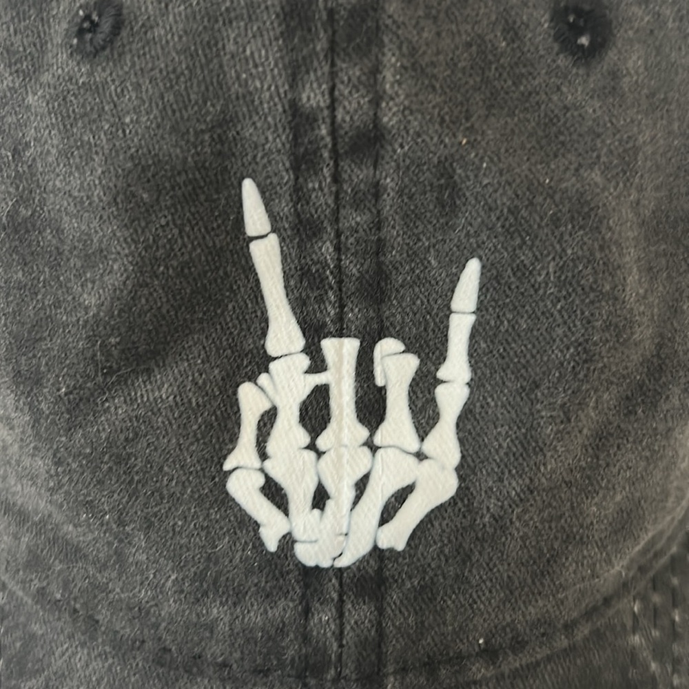 Black Baseball Cap with Skeleton Hand Design - Picture 3 of 4